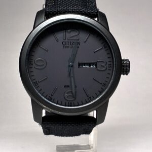 Citizen Mens 42mm Eco Drive. Day and Date. Blacked Out Dial, Band and Case.