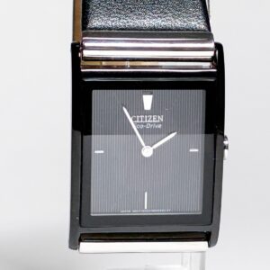 Citizen Mens Formal Eco-Drive Black Solar Watch w/ Tapestry Dial Leather Straps