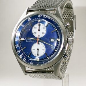 Citizen Mens Solar, Blue Dial, Chronometer, Tachymeter, Date with Mesh Bracelet