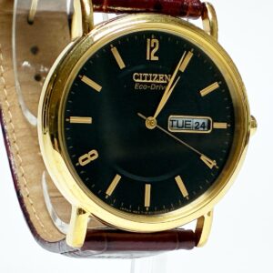 Citizen Eco-Drive Mens Gold Tone Watch 36mm Black Dial Day /Date w/ Nice Straps