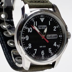 Citizen Mens Solar 37mm Military / Field Watch w/ Green Canvas Strap & DAY/DATE