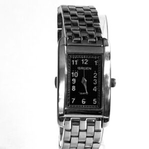 Gruen Curvex Unisex Watch w/ a Dark Blue Dial and Metal Bracelet. Seiko Movement