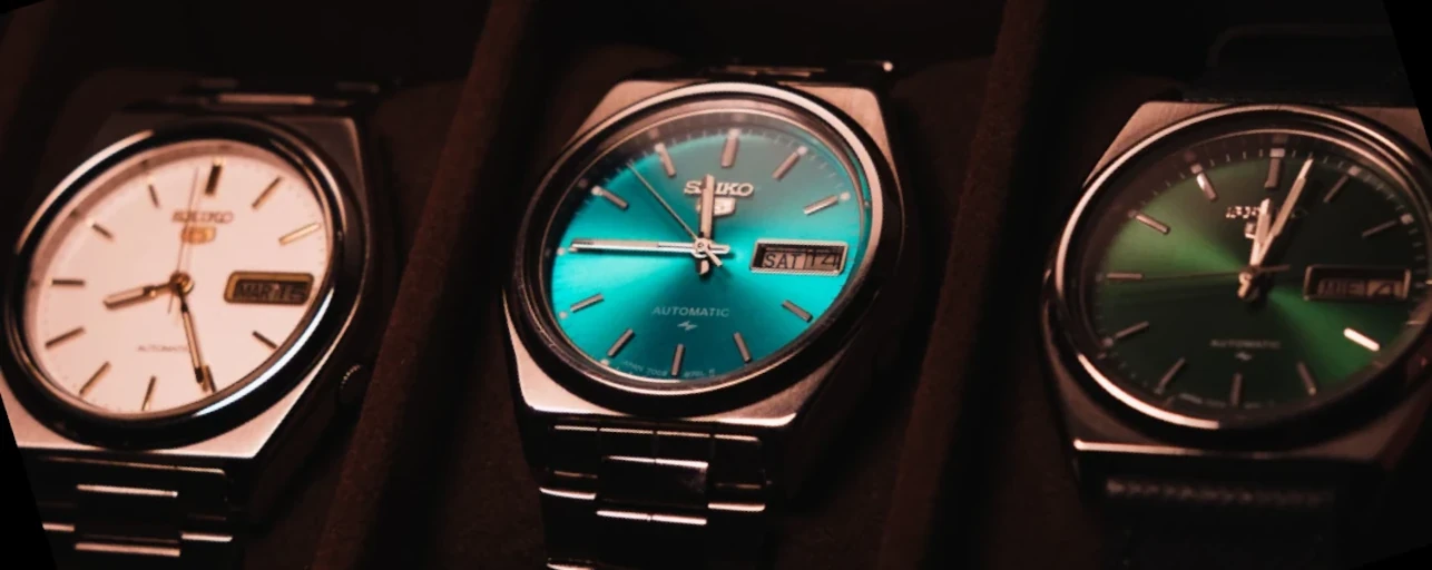 Collection of Seiko automatic watches, featuring elegant designs and vibrant dials.